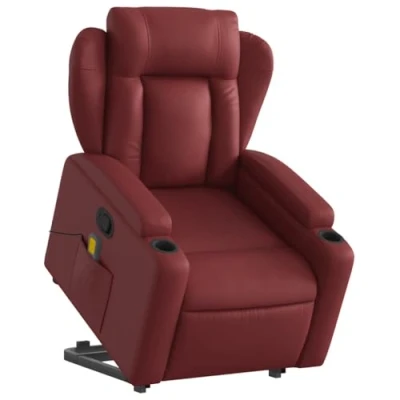Abbildung von vidaXL Massagesessel, Verstellbar Sessel mit Aufstehhilfe, Fernsehsessel Relaxsessel Liegefunktion, Liegesessel Aufstehsessel Polstersessel, Weinrot Kunstleder