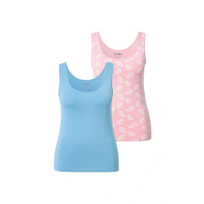 Abbildung von Ulla Popken Unterhemd Tanktops 2er Pack uni/Gingko Rundhals Biobaumwolle