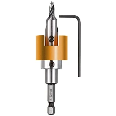 Abbildung von kwb Bohrer und Bit Set, Hartholzbohrer Ø 5 mm aus HSS M2 mit Senker, verstellbarem Tiefens
