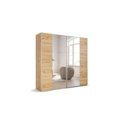 Abbildung von Rauch Möbel Kronach Schwebetürenschrank Schrank Kleiderschrank Eiche Artisan mit Spiegel, 2 türig, Inklusive Kleiderstangen, Einlegeböden, BxHxT 218x210x59cm