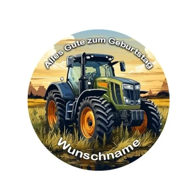 Abbildung von für den Geburtstag ein Tortenbild Wunschname, Mähdrescher, Trecker, Zuckerbild,Traktor, Essbares Foto Torten, Tortenaufleger Ø 20cm Super Qualität, 03512