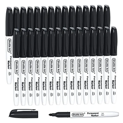 Abbildung von Shuttle Art Permanent Marker fein, 30 schwarz mit feiner Spitze, wasserfeste Stifte, Folienstift permanent, Filzstifte, für Kunststoff, Stein, Glas zum Bemalen und Markieren geeignet