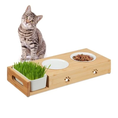 Abbildung von relaxdays Futterstation Katzen &amp; Katzengras Schale