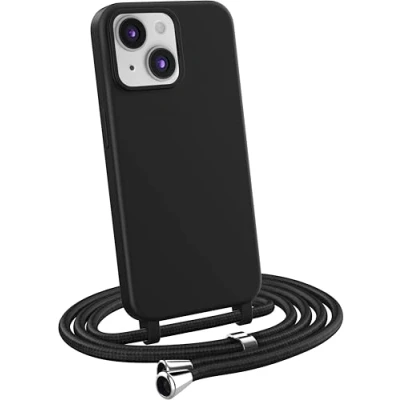 Abbildung von MyGadget Handykette für iPhone 15 [ Hülle mit verstellbaren Band ] TPU Handyhülle Handyband zum Umhängen Kordel Schnur Case Schutzhülle Schwarz