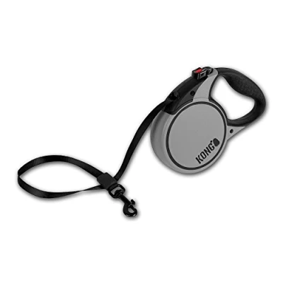 Abbildung von KONG ausrollbare Hundeleine in 5m Länge I Für kleine Hunde bis 20kg Größe S Hochwertige Rollleine mit Break &amp; Lock System grau komfortable Leine Softgriff reflektierendem Gurt
