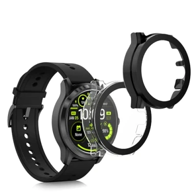 Abbildung von kwmobile 2X Cover kompatibel mit Ticwatch Pro 5 Hülle Fullbody Fitnesstracker Case Set aus Glas Transparent Schwarz
