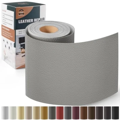 Abbildung von Leder Reparatur Set Grau,OAZ Kunstleder Selbstklebend 10 x 160 cm,Kunstleder Reparaturset Patch Selbstklebende Lederflicken für Autositze Möbel Sofa Taschen