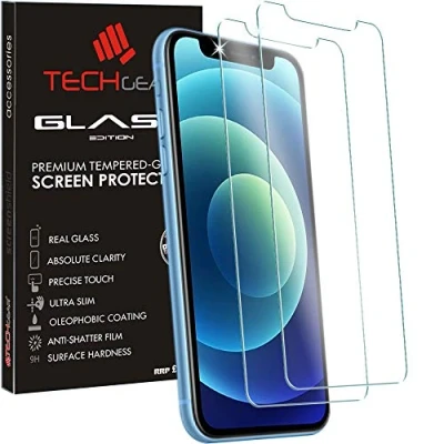 Abbildung von TECHGEAR 2 Stück Schutzfolie kompatibel mit iPhone 12, 12 Pro Displayschutzfolie aus gehärtetem Glas [9H Härte] [Crystal Clarity] [Kratzfest] [Nein Bläschen] kompatible 12/12