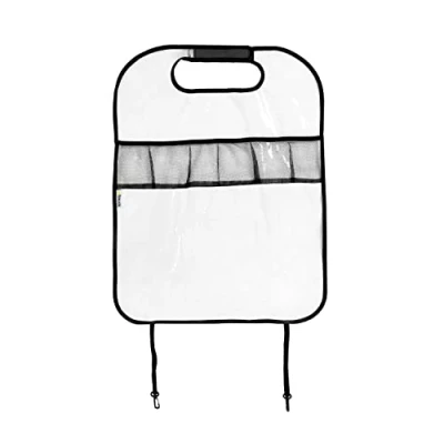 Abbildung von Hauck Universal Rückenlehnenschutz Cover Me, Trittschutz Auto Rückenlehne Kinder mit Rücklehnentasche, Einfache Befestigung, Strapazierfähig, Abwischbar, 64 x 48 cm (Transparent)