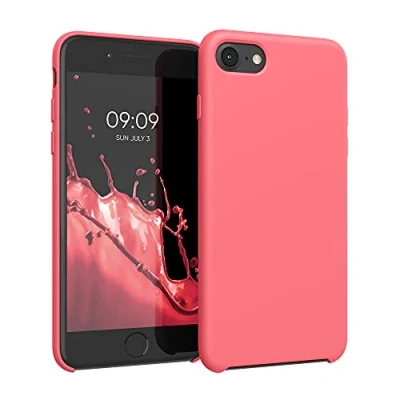 Abbildung von kwmobile Hülle kompatibel mit Apple iPhone SE (2022) / (2020) 8 7 Silikon Handy Case Handyhülle weiche Oberfläche kabelloses Laden Neon Koralle