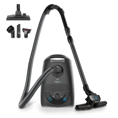 Abbildung von hoogo Bodenstaubsauger B3+ anthrazit flipflop mit High End Leichtlaufdüse und Düse, 850,00 W, Beutel, HEPA 14 Filter, ideal für Allergiker, saugt Milben Pollen