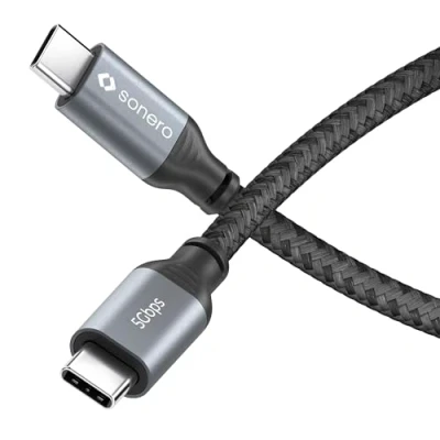 Abbildung von Sonero® USB C auf Kabel, 4K 60Hz Bildübertragung, 3.2 Gen 1, DP Alt Mode, 5 GB/s Datenübertragung, 3A/20V/60W, grau/schwarz, 0,50 m