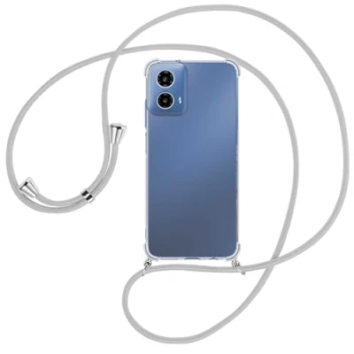 Abbildung von mtb more energy® Handykette kompatibel mit Motorola Moto G34 5G Silbergrau/Metallteile: Silber Smartphone Hülle zum Umhängen TPU Case
