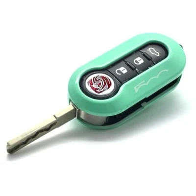 Abbildung von Nordecco Fiat 500 Schlüsselhülle passend für 500C 500L Abarth Grande Punto Brava Panda Stilo Linea 3 Tasten Schlüssel Flip (Mintgrün)