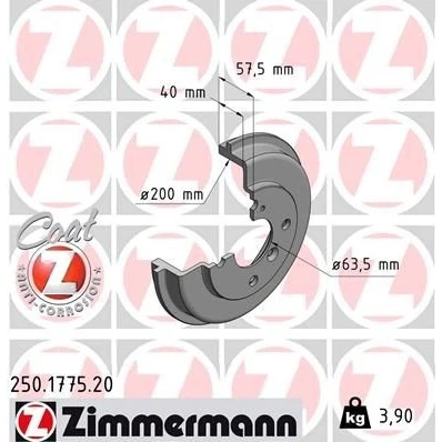 Abbildung von ZIMMERMANN COAT Z 250.1775.20 Bremstrommel 244 FORD: FIESTA 6