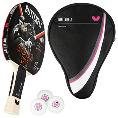 Abbildung von Butterfly 1x Timo Boll SG33 Tischtennisschläger + Hülle Drive Case 3x TT Bälle