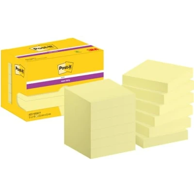 Abbildung von Post it Super Sticky Notes, Packung mit 12 Blöcken, 90 Blatt pro Block, 47,6 mm x mm, Farbe: Gelb Extra stark klebende Notizzettel für Notizen, To Do Listen und Erinnerungen