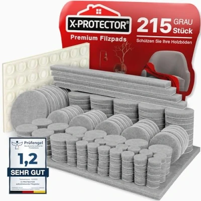 Abbildung von X Protector Filzgleiter 215 Stück Prämie Möbelgleiter Grau Dicker Filz Selbstklebend Bodenschoner für Stühle Große Menge an Schützen Sie Ihre Holzfußböden