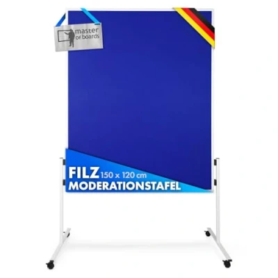Abbildung von Master of Boards Moderationstafel Filz Pinntafel für Projektarbeit und Meetings doppelseitig benutzbar Mobiles Pinnboard mit Rollen Höhe: 185 cm ausziehbar bis 200cm Breite 120cm Farbe Blau