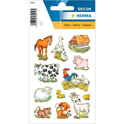 Abbildung von HERMA 5419 Aufkleber Bauernhoftiere klein, 36 Stück, Tiere Sticker mit Hund Katze Pferd Kuh Huhn Küken Motiv, Kinder Etiketten für Fotoalbum Tagebuch Scrapbooking Geburtstag Dekoration DIY Basteln