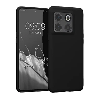 Abbildung von kwmobile Hülle kompatibel mit OnePlus 10T 5G weiches TPU Silikon Case Cover geeignet für kabelloses Laden Schwarz matt