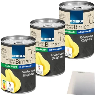 Abbildung von Edeka Williams Christ Birnen halbe Frucht in Birnensaft 3er Pack (3x410g Dose) + usy Block