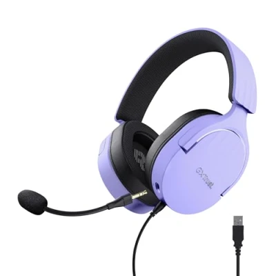 Abbildung von Trust Gaming GXT 490P Fayzo Headset USB 7.1 Surround Sound, 50mm Treiber, 35% Recyclingkunststoff, Mikrofon mit Geräuschunterdrückung, RGB Over Ear Kopfhörer für PC PS5 Purpur