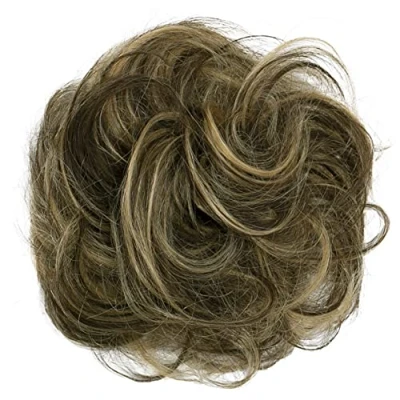 Abbildung von CAISHA 100% ECHTHAAR Haargummi Haarteil Haarverdichtung Zopf Haarband Haarschmuck Hellbraun Blond Mix H312p