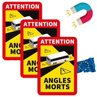 Abbildung von Toter Winkel Magnet Aufkleber Frankreich LKW Bus wohnmobil Attention Angles morts (Bus, 3 Stück)