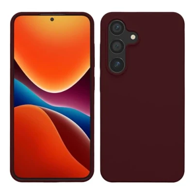 Abbildung von kwmobile Hülle kompatibel mit Samsung Galaxy S24 Silikon Handy Case Handyhülle für weiche Oberfläche kabelloses Laden Bordeaux Violett