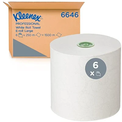 Abbildung von Kleenex Roll Papierhandtücher 6646 E große Handtuchrolle 6 x 250 m weiße Papierhandtuchrollen (1.500 insgesamt)