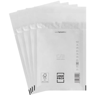 Abbildung von LOGIC PACK 300 Luftpolsterumschläge Versandtaschen Luftpolster C3 170 x 225 mm Weiß, Luftpolstertaschen Haftklebend Gepolsterte Briefumschläge Premium Umschläge Polsterumschläge geeignet für DIN A5