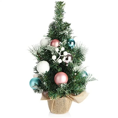 Abbildung von COM FOUR® Künstlicher Weihnachtsbaum mit Christbaumkugeln Geschmückter Tannenbaum für die Weihnachtsdekoration Christbaum Deko zu Weihnachten (01 Stück 45cm grün/weiß/braun/rosa/blau)