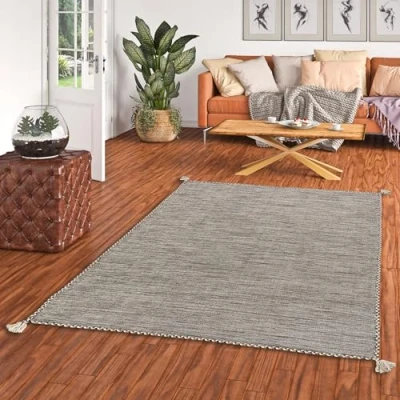 Abbildung von Natur Teppich Bauwolle Kelim Prico Ivory Beige in 8 Größen