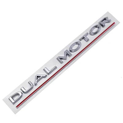 Abbildung von Dual Motor Emblem Auto Aufkleber Dekoration Fit für Modell 3 Y X S Abzeichen (Silber Rot)