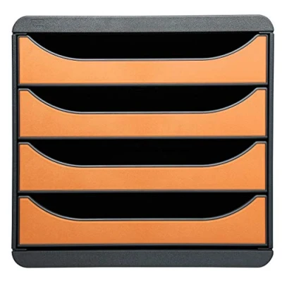 Abbildung von Exacompta 310788D Premium Ablagebox mit 4 Schubladen für DIN A4+ Dokumente. Belastbare Schubladenbox hoher Kapazität mehr Platz auf dem Schreibtisch Big Box Iderama SchwarzMandarine