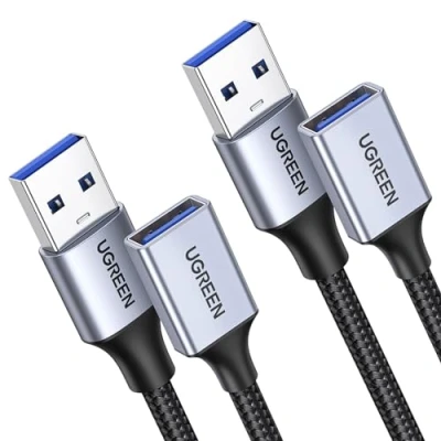 Abbildung von UGREEN USB Verlängerung 3.0 5Gbps Verlängerungskabel (2 Stück 2M) A auf Extension Cable mit Nylonkabel und Aluminiumgehäuse für Stick Maus Kopfhörer Hub Drucker Webcam Kamera usw.