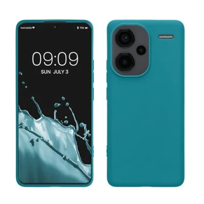 Abbildung von kwmobile Hülle kompatibel mit Xiaomi Redmi Note 13 Pro+ 5G / Pro Plus weiches TPU Silikon Case Cover geeignet für kabelloses Laden Petrol matt