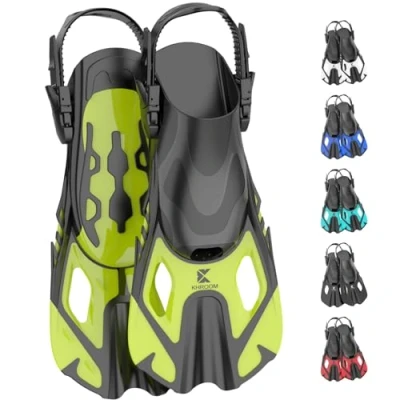 Abbildung von Khroom Flosse Gr.32 47 Erwachsene und Kinder Schwimmflossen Kurzflossen Schnorcheln (Schnorchelflossen), verstellbar, kurz, leichtes Reisegepäck
