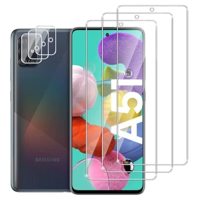 Abbildung von Dlxiks 3+3 Stück, Panzer Schutz Glas für Samsung Galaxy A51, 3 Stück Schutzfolie Mit Kameraschutz, 9H Härte, Anti Kratzen, HD Klar Displayschutzfolie A51