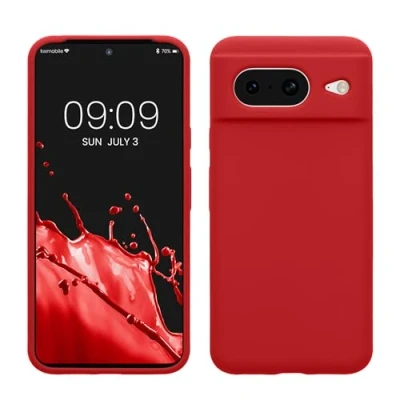 Abbildung von kwmobile Hülle kompatibel mit Google Pixel 8 Silikon Handy Case Handyhülle weiche Oberfläche kabelloses Laden Klassisch Rot