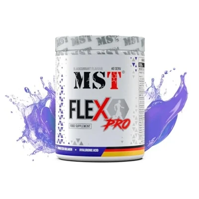 Abbildung von Flex Pro Pulver 420 g Glucosamin Chondroitin MSM mit Hyaluron Kollagen hydrolysed Vitamin C 500 mg D3 Zink und Selen MST® NUTRITION (Blackcurrant)