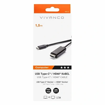 Abbildung von Vivanco CC UC HD 15 USB Type C HDMI Kabeladapter (USB C, HDMI, männlich, 1,5 m, schwarz)