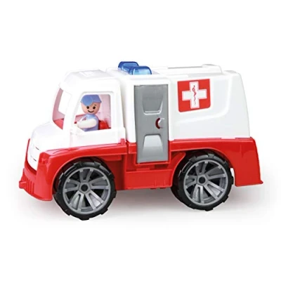 Abbildung von Lena 04456 TRUXX Krankenwagen Einsatzfahrzeug mit Spielfigur als Sanitäter und Krankentrage, Krankenauto Zubehör, Krankentransporter Türen zum Öffnen, Spielfahrzeug für Kinder ab 24m+