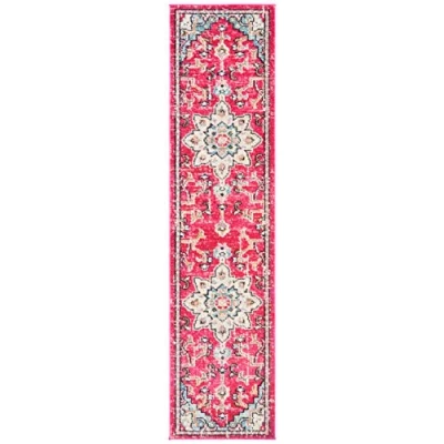 Abbildung von SAFAVIEH Distressed Teppich für Wohnzimmer, Esszimmer, Schlafzimmer Madison Collection, Kurzer Flor, Fuchsia und Blau, 61 X 244 cm