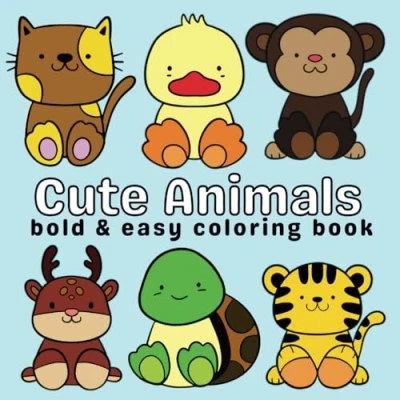 Abbildung von Cute Animals: Bold and Easy Animal Coloring Book for Kids Adults , 45 Relaxing Stress Relieving Designs