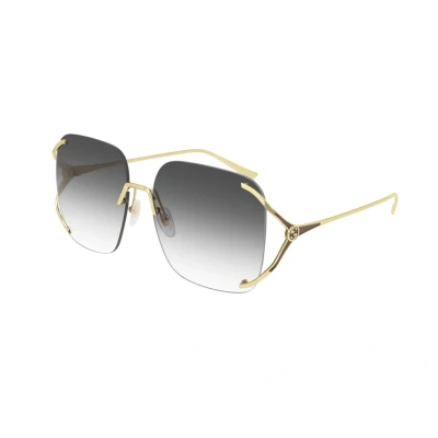 Abbildung von Gucci Damen GG0646S 001 Gläser SONNENBRILLEN Metall Gold Grau Quadratisch Normal Schattiert