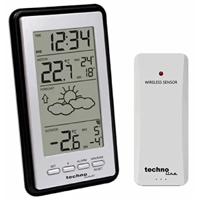 Abbildung von Wetterstation WS9130 mit Vorhersage der Wetterlage, sowie Innen und Außentemperatur