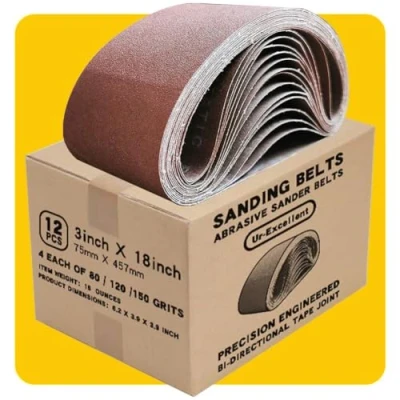 Abbildung von 75mm x 457mm Premium Schleifband Set 12 Stück, Körnung 80/120/150, für Bandschleifer