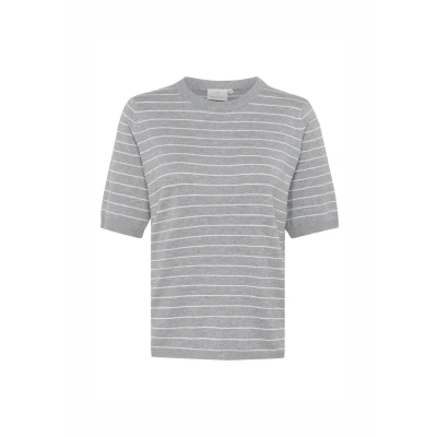 Abbildung von Kaffe Lizza Striped Tshirt print, Damen, Größe: 40, Grey mel chalk narrow stripe